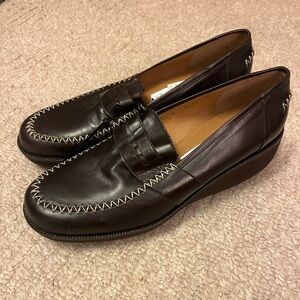 NWT Donald J Pliner Loafer Shoes Brown Wedge Wedges Leather